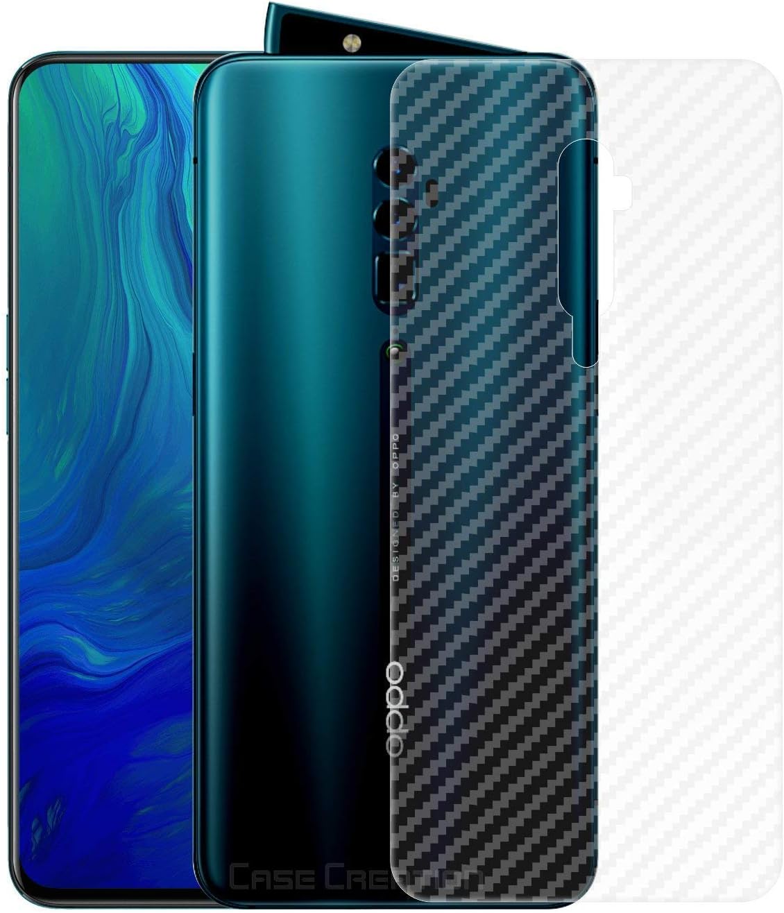 Casodon Carbon Fiber Finish Ultra Thin Scratch Resistant Safety Back Screen Protector Film for Oppo Reno 10x Zoom (Transparent)
