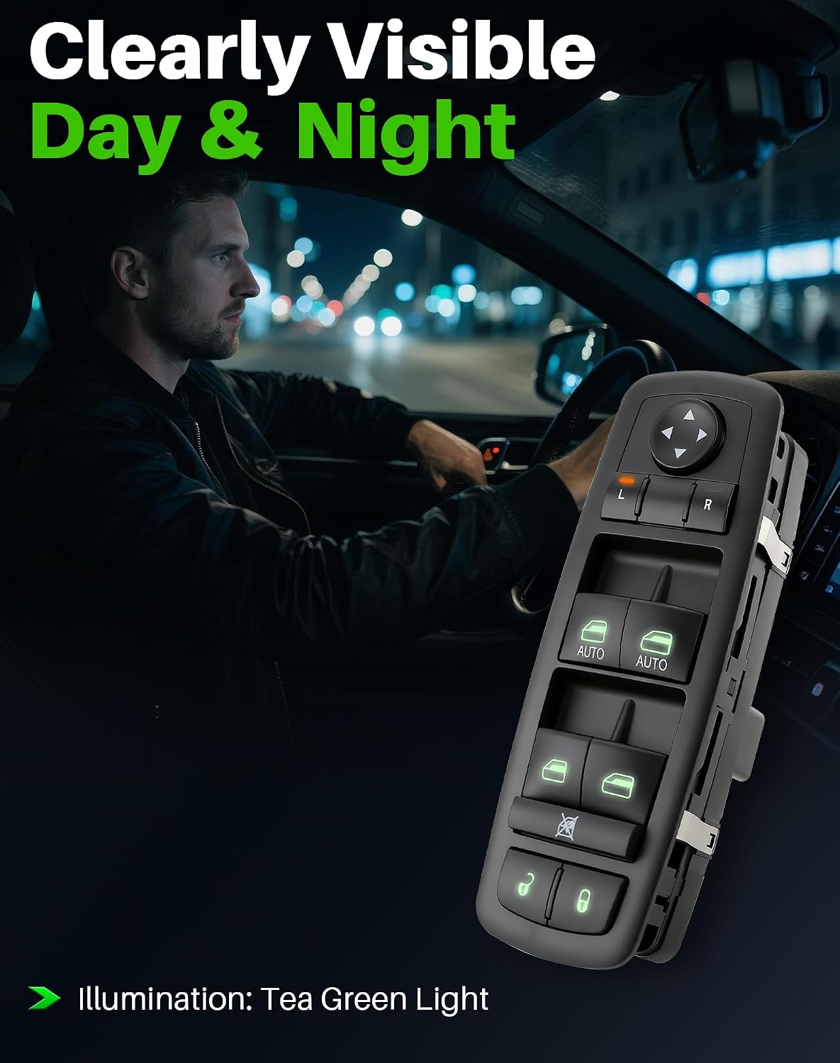 Power Window Switch Fit for 2009 2010 2011 2012 Dodge Ram 1500 2500 3500 Truck Quad Cab/Crew Cab Front Left Driver Side, Door & Windows Control, Replaces 4602863AD, 4602863AB, 4602863AC