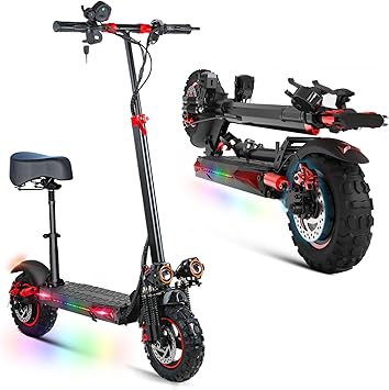 Electric Scooter Adults with Seat 1600W/1200W 30-37 Miles & 28/31/34MPH Fast E-Scooter,Dual Brake Full Suspension,All-Terrain Offroad Electric Scooters Foldable for Commuting
