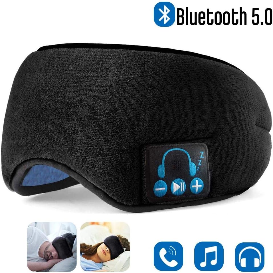 Sleep Headphones, Upgraded Sleep Eye Mask Bluetooth 5.0, Wireless Sleep Headphones, Designed with Ultra Thin Speakers & MIC, Super Soft, Washable, Hands-Free Calling, Travel Helper, Idea