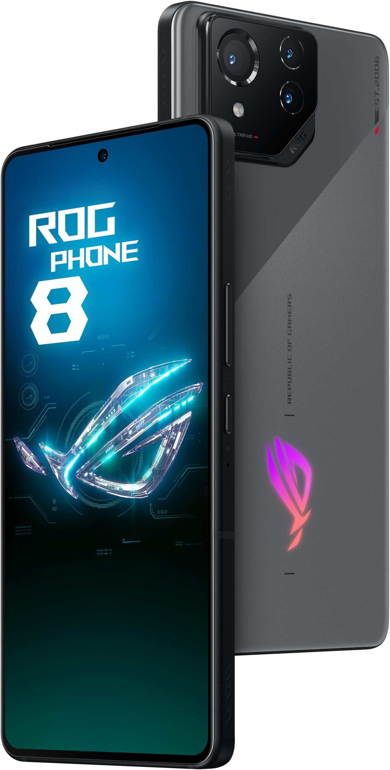 ASUS ROG Phone 8, Qualcomm Snapdragon 8 Gen 3, SM8650, 6.78" FHD+ (2400x1080) 165Hz, 12GB RAM, 256GB Storage, Android 14, 50MP Gimbal Camera, 5500mAh, Dual Sim, Grey, UK