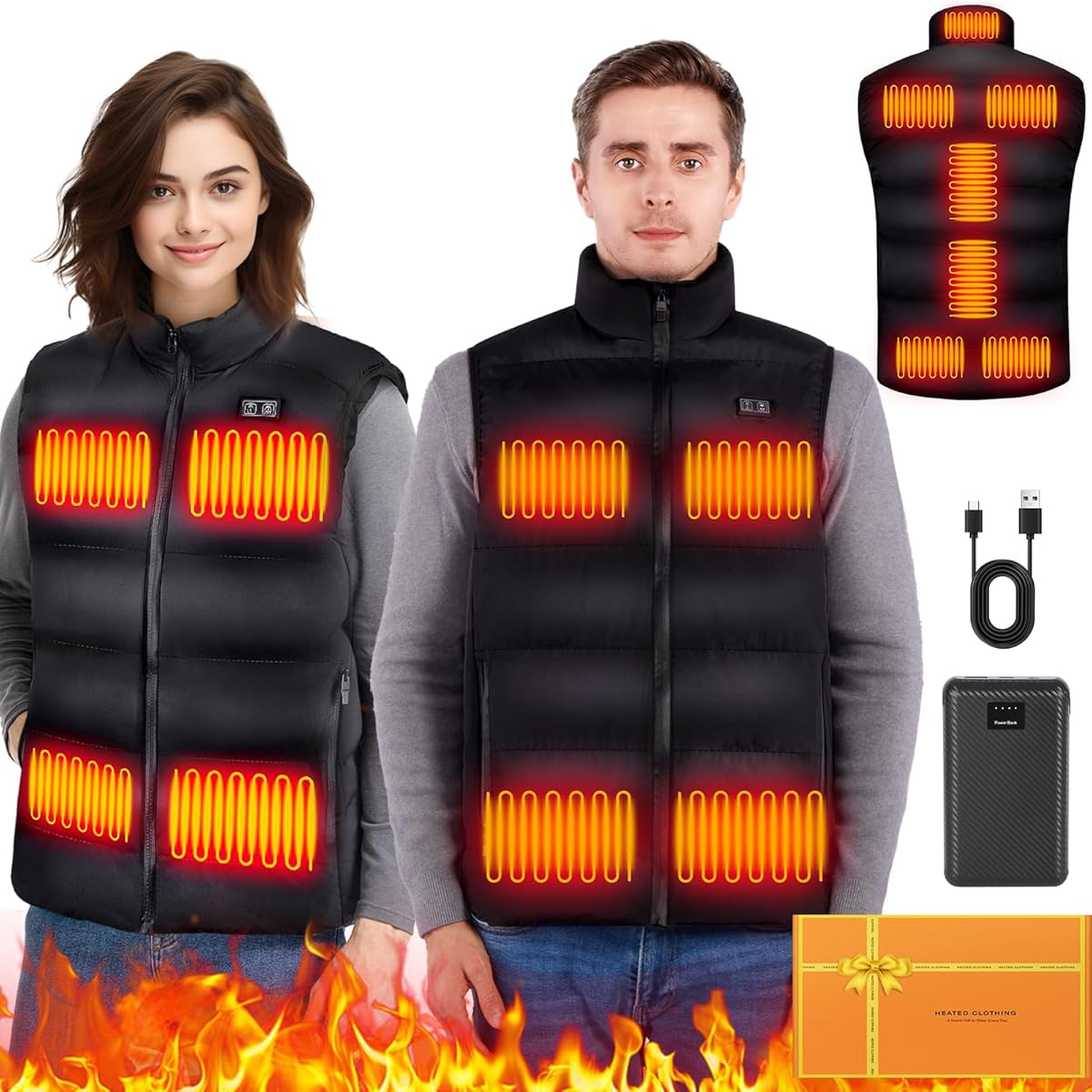 Heated Vest for Men,11-17 Heating Zones Rechargeable Heated Vest with 7.4v 16000mAh Battery for Outdoor Travel Etc