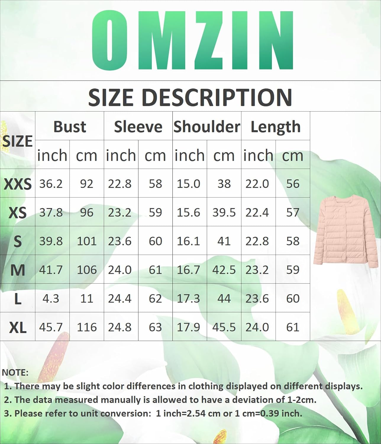OMZIN Womens Winter Insulated Long Sleeve Down Coat Casual Lightweight Jacket Outdoor Slim Puffer Coat