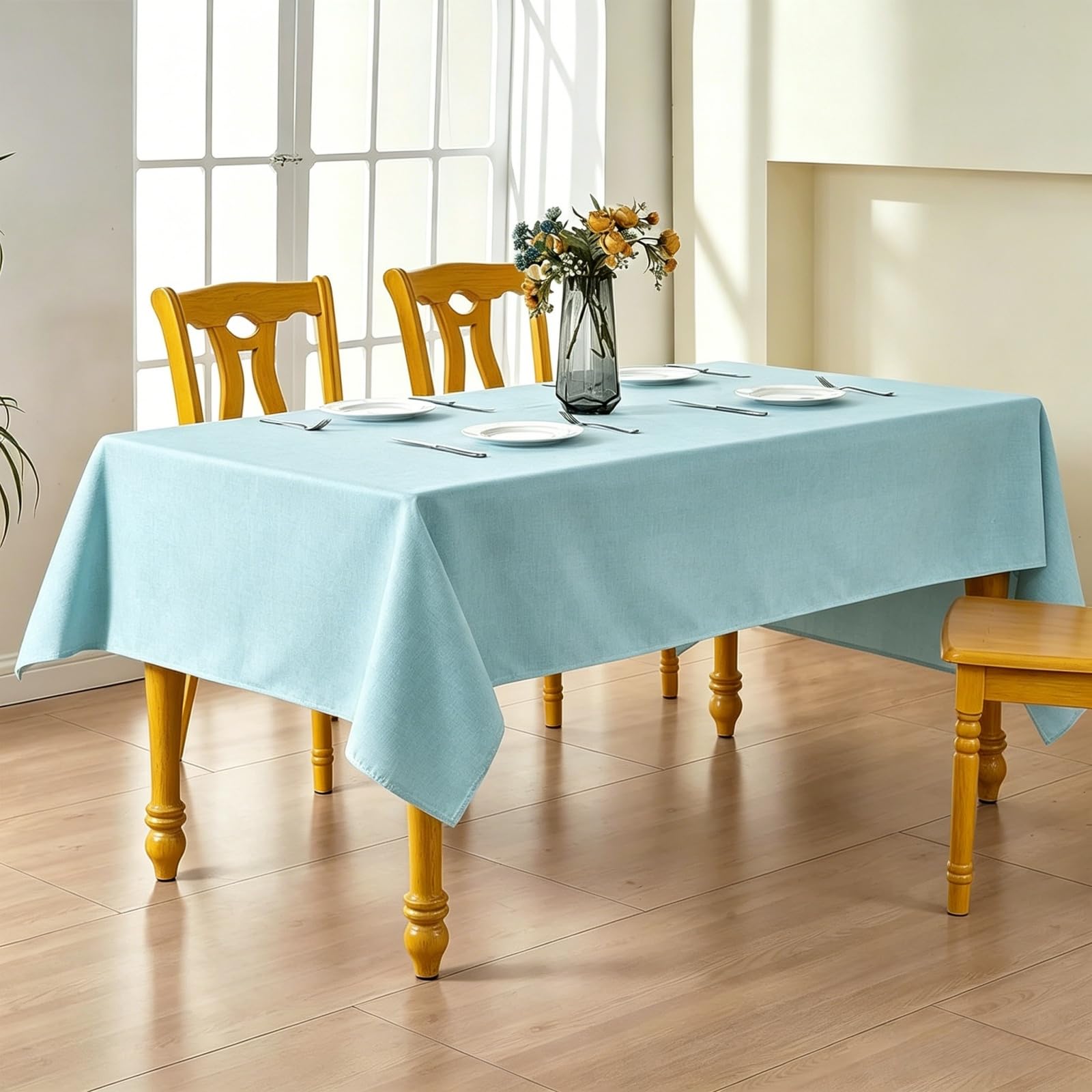 LIHUANE Table Cloth Wipe Clean 105 x 270 cm Faux Linen Solid Colour Fabric Tablecloth Wipe Clean Washable Polyester for Weddings, Buffets, Catering, Outdoor & Theme Events, Sky Blue