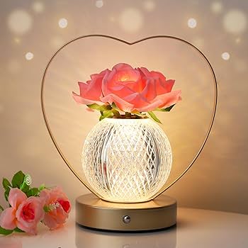 AMWGIMI Women Gifts Rose Flower Lamp Cordless LED Touch Lamp Decor
