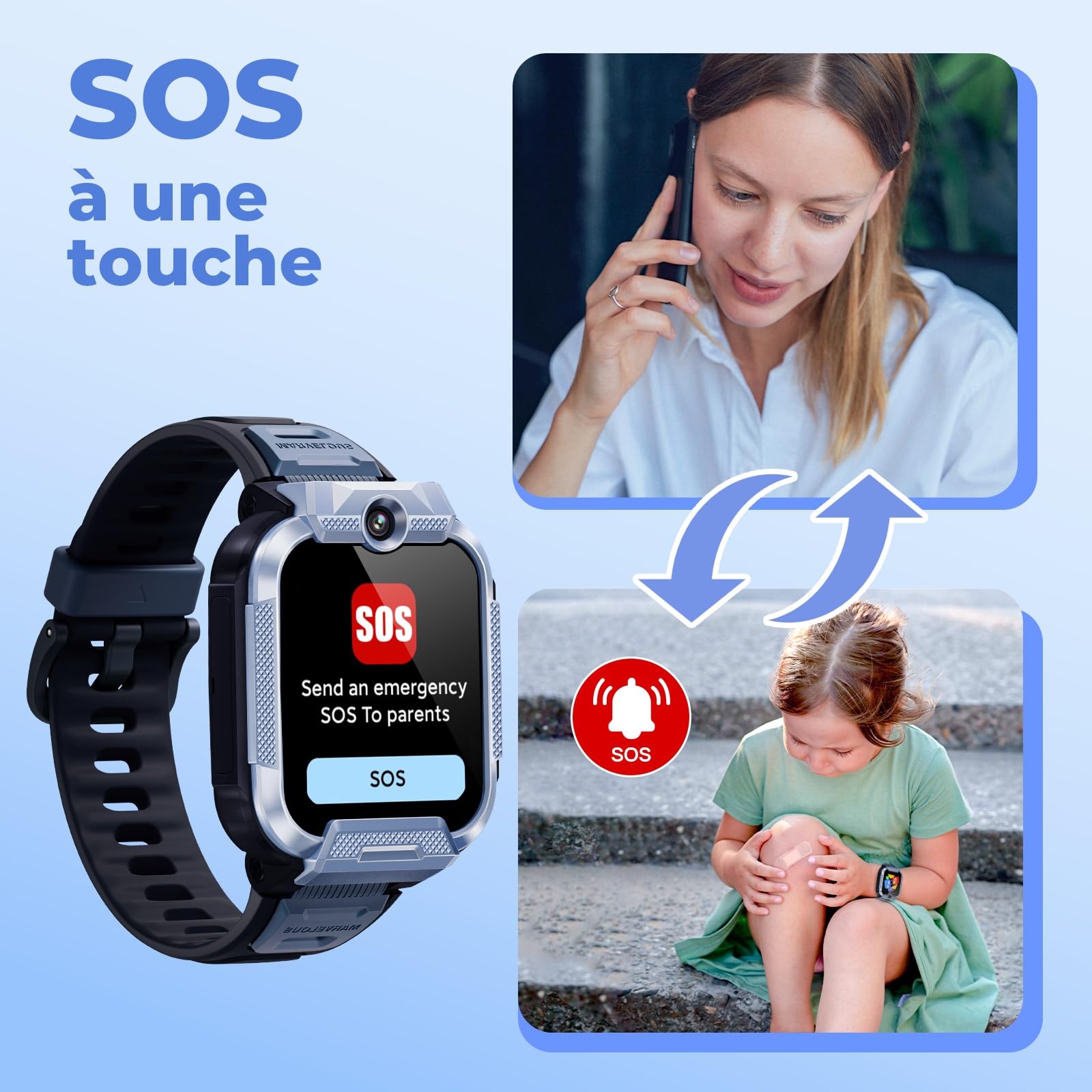 Mibro Kids Watch Phone Z5 Montre Connectée Enfant 4G Double Caméra 2MP, Localisation GPS 7-en-1, Alerte SOS, Autonomie 5 Jours - Idéal Sécurité et Communication, Bleu