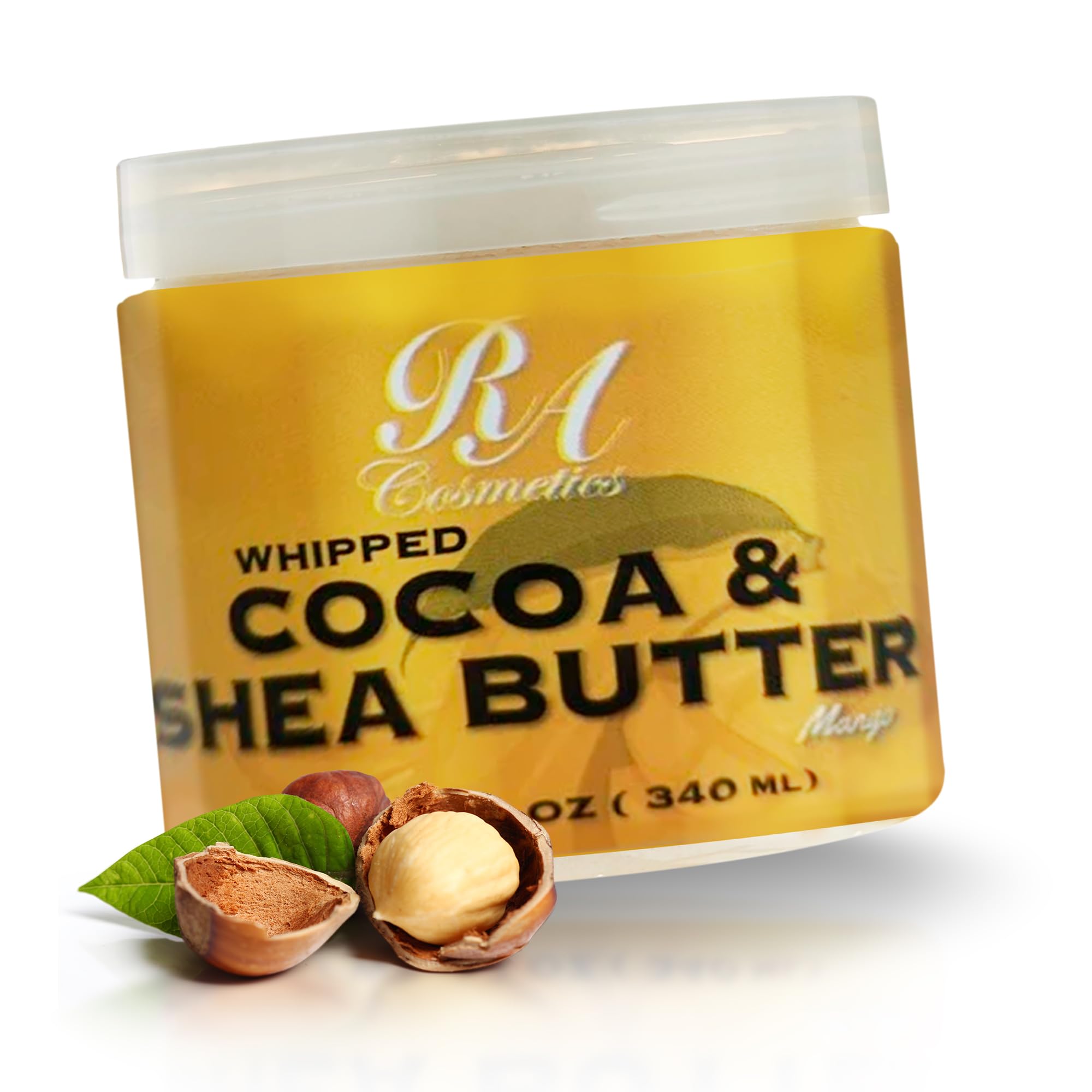 RA COSMETICS Whipped Cocoa & Shea Butter, Mango - 12oz | 100% Pure & Natural Skin Moisturizer with Coconut Oil | Vitamin-Rich Body Butter for Soft,