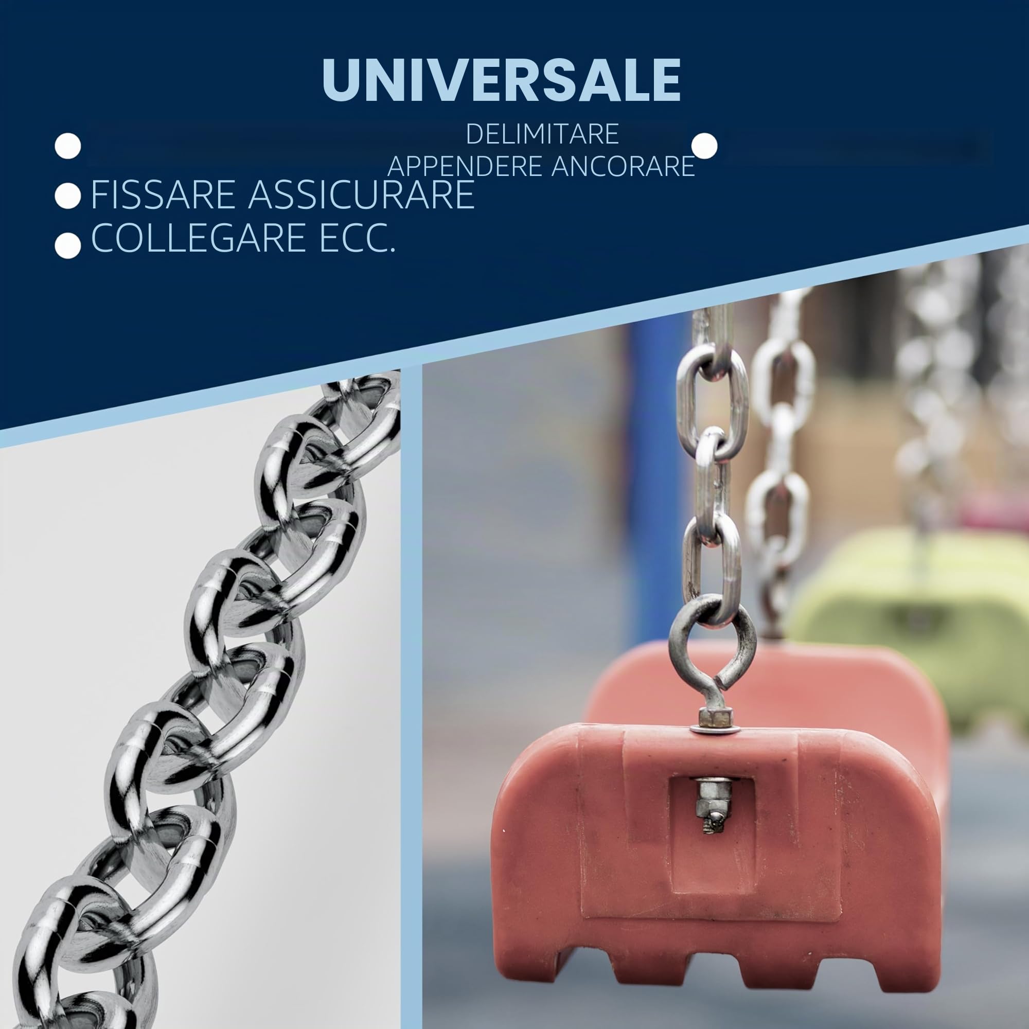 Catena acciaio inox A4 V4A AISI 316 Ø8 mm maglia corta 3 m – DIN 5685 / DIN 766 – carico di rottura indicativo 3.200 kg – confezione 1 pz