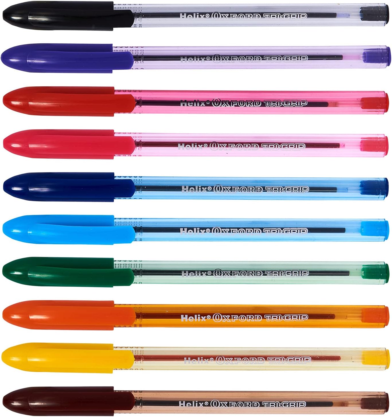 Helix Oxford Tri-Grip Ballpoint Pens (x10 Pack Assorted Colours) with Plastic Free Packaging