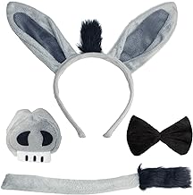 Donkey Costume Accessory Set- Donkey Ears Headband Tail Nose and BowTie, Animal Props Halloween Cosplay Kit (4 Pieces)