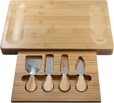 Sarge Artisan Bamboo Cheese Board Set, 4-Piece, Charcuterie Serving Tray