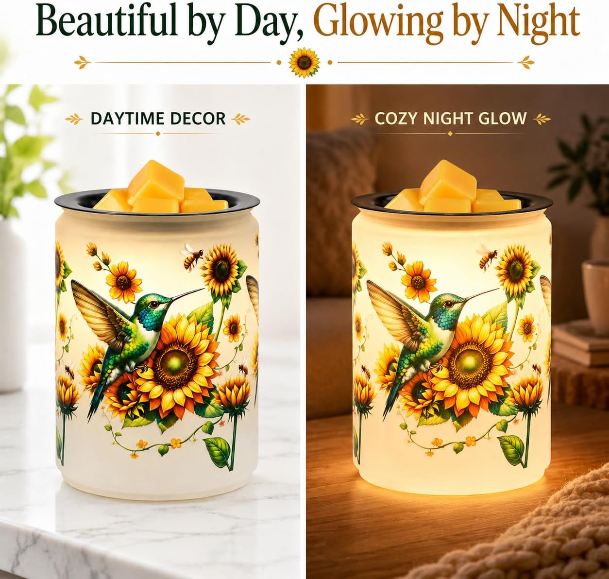 kobodon Hummingbird Wax Melt Warmer, Electric Metal Wax Warmer with Decorative Cutout Projection, Flameless Wax Cube Warmer with Soft Glow Night Light, Compact Fragrance Warmer for Bedroom Bathroom image 3