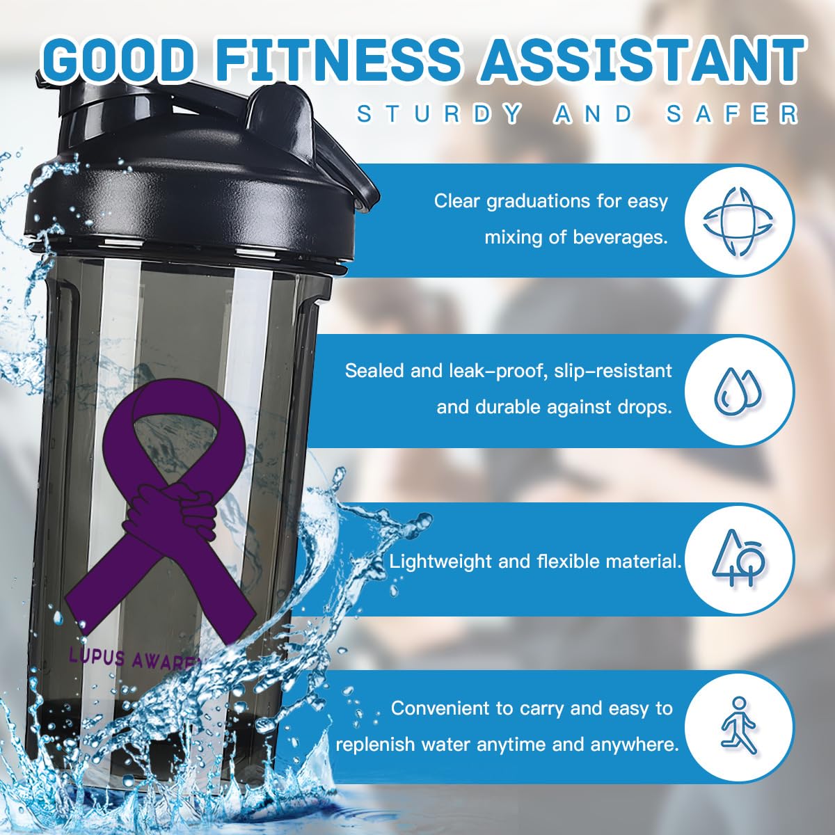 Lupus Awareness 18 Ounce Shaker Cup,Fashion Theme Pattern Shaker Bottle Leak-proof Workout Shake Bottles 500ML/18 oz Perfect for Pre Workout-3