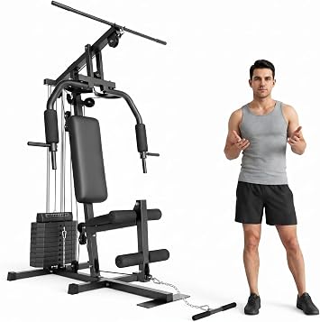 Home Gym Equipment with 100 LBS Weight Stack, All in One Full Body Workout Equipment for Home, Multi-Function Strength Training Machine with Adjustable Butterfly Arm, LAT Pulldown & Leg Extension