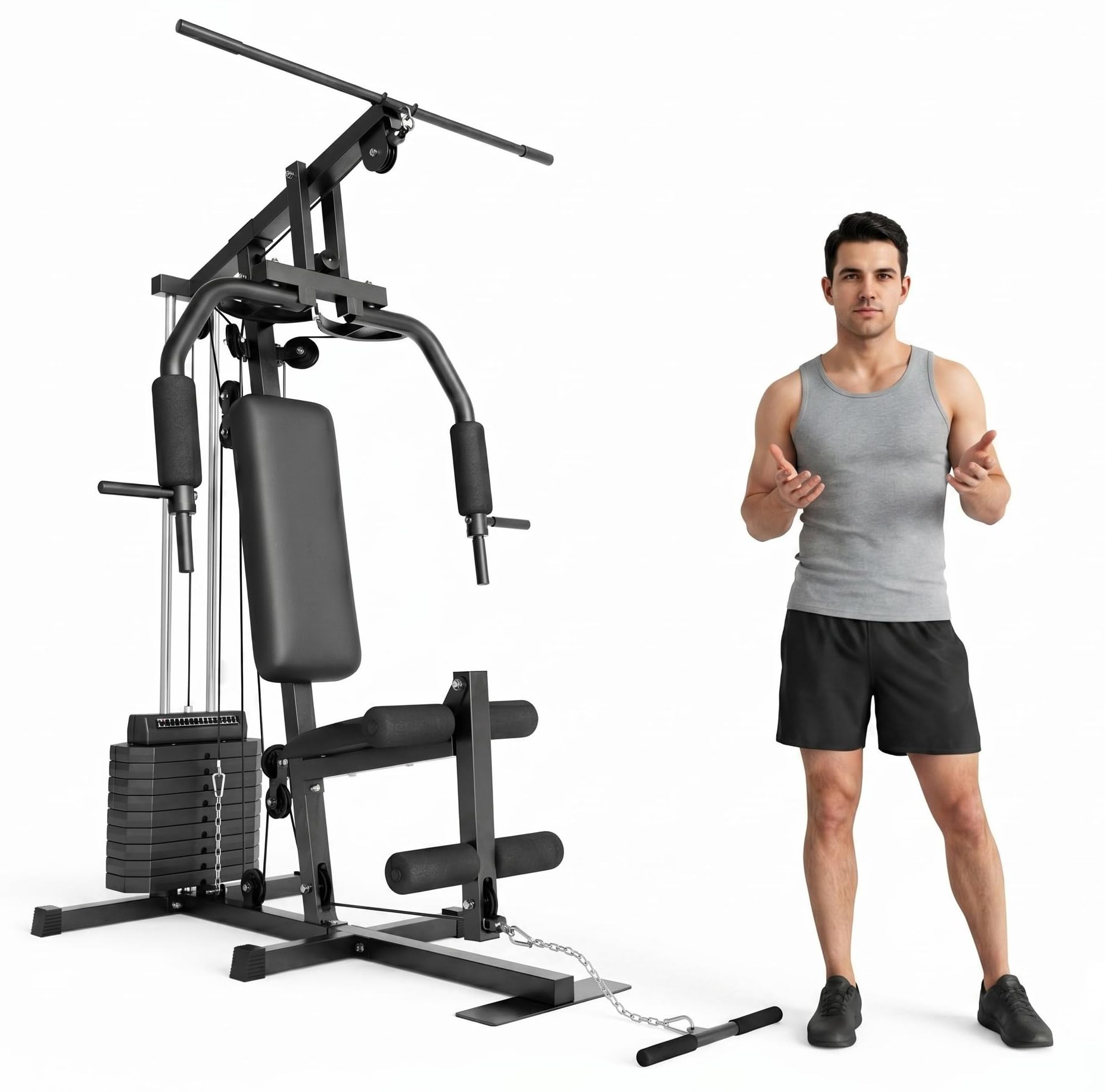Photo 1 of ** sold as is no refund/return**
Multifunctional Home Gym Machine with 100LB Weight Stack, Full Body Workout Station for Strength Training, LAT Pulldown, Chest Press, Leg Extension & Row, Compact Home Gym Equipment for Men & Women