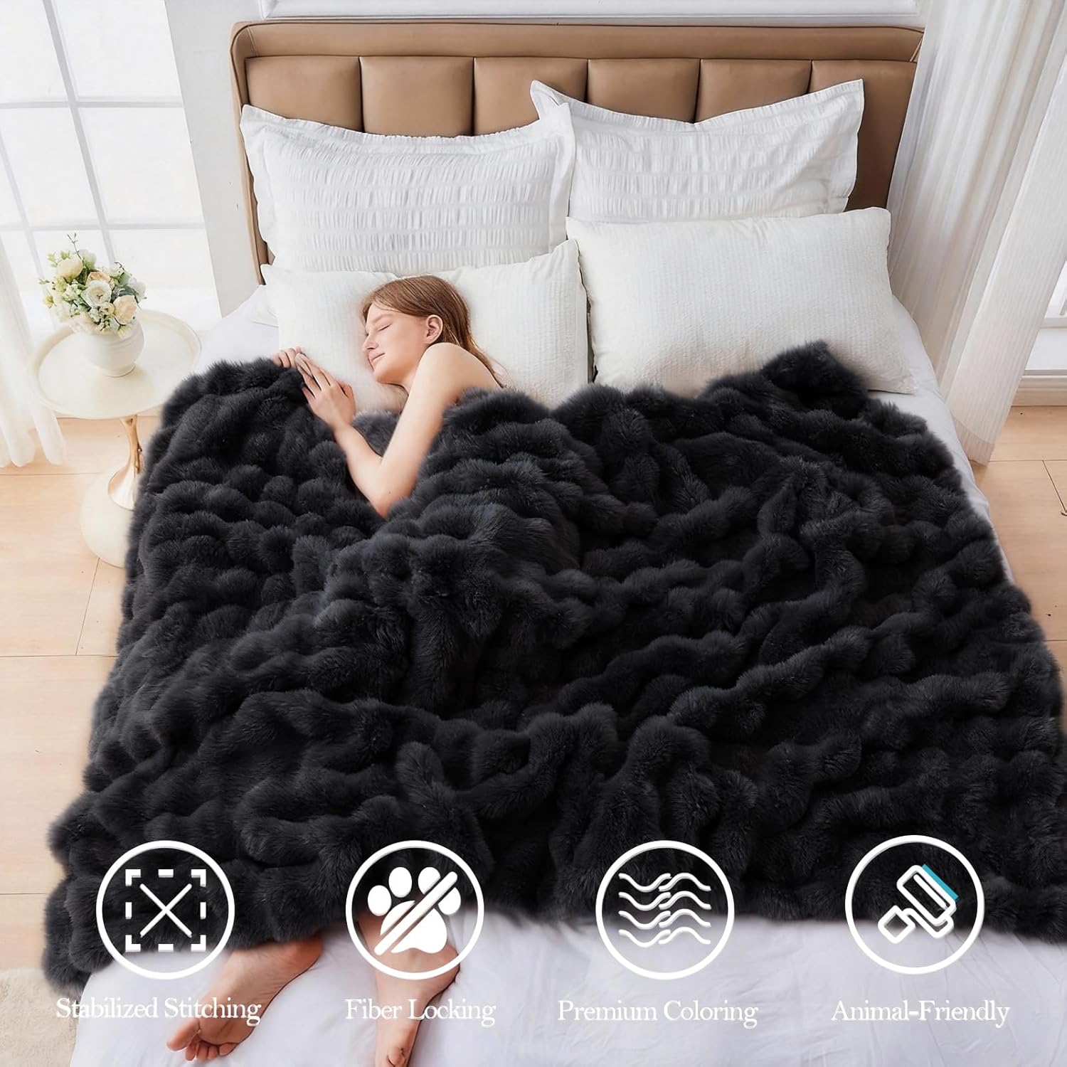 Faux Fur Throw Blanket for Couch, 1000 GSM Cozy Fuzzy Fluffy Soft Plush Thick Bubble Sherpa Blanket for Sofa Bedroom Living Room, Mothers Day Birthday Gifts for Women Home Decor - Image 2