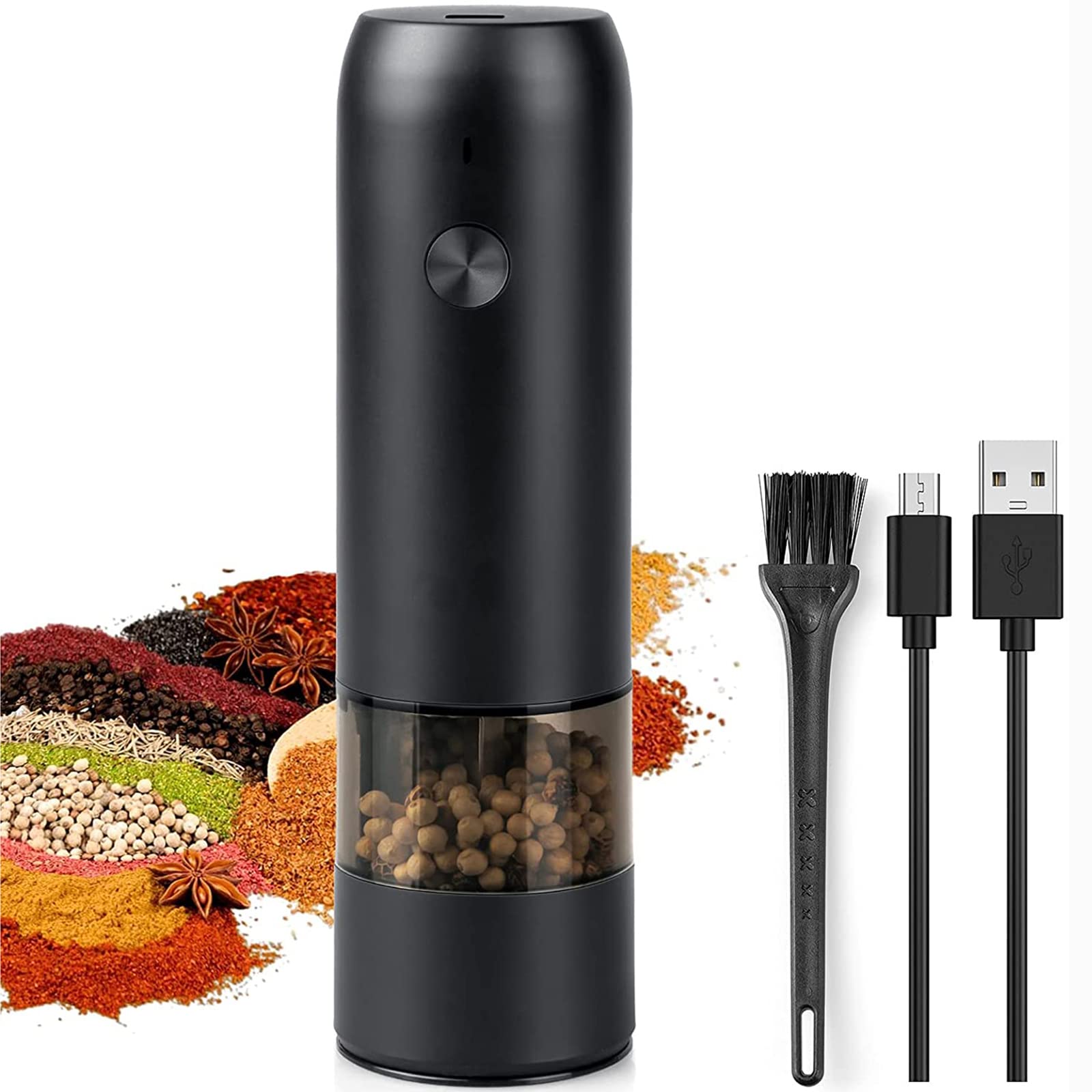 Młynek do soli i pieprzu na USB, automatyczny młynek do pieprzu z ceramicznym mieleniem i oświetleniem LED, zestaw młynka do soli i pieprzu, regulowana chropowatość, do soli morskie