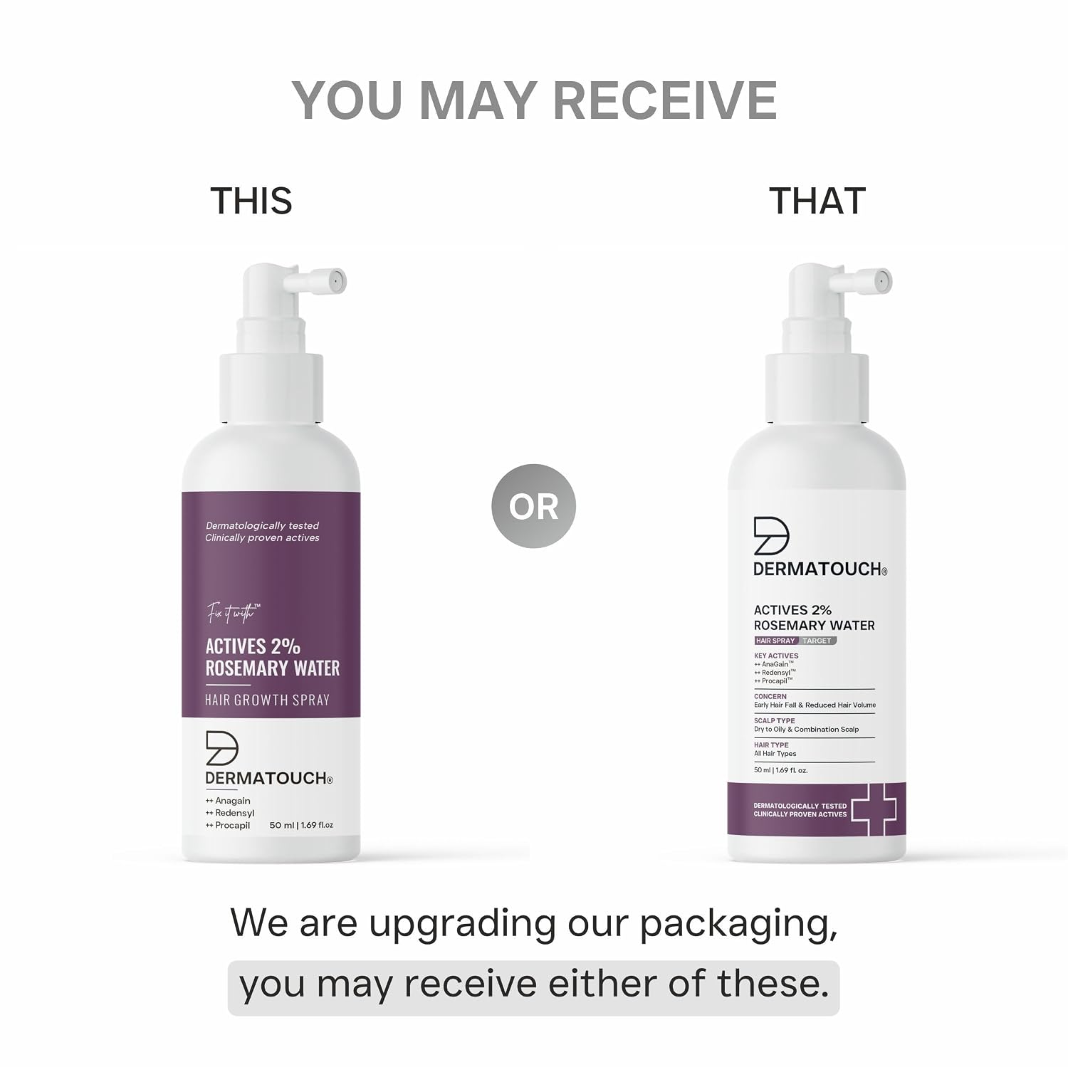 DERMATOUCH Rosemary hair Spary For Hair Growth | Advance 2% Actives Rosemary, Redensyl, Anagain + Procapil Spray Mist for Fall Control, Stimulates Hair Growth, Adds Shine, Strengthens | 50ml