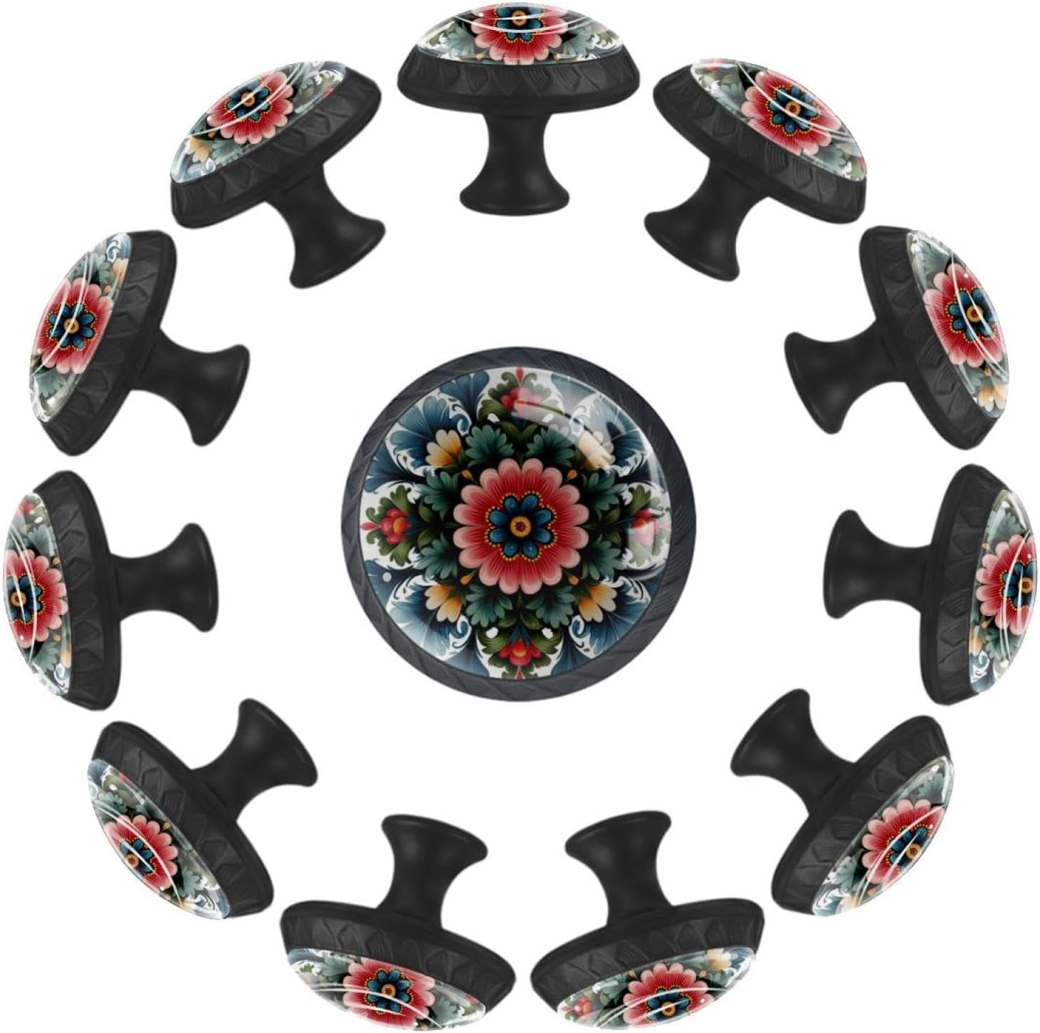 Black Norwegian Rosemaling Folk Style Flower - 2025-11-19T153659.962 Round Drawer Knobs, Decorative Cabinet Pulls with Screws for Daily Furniture Use