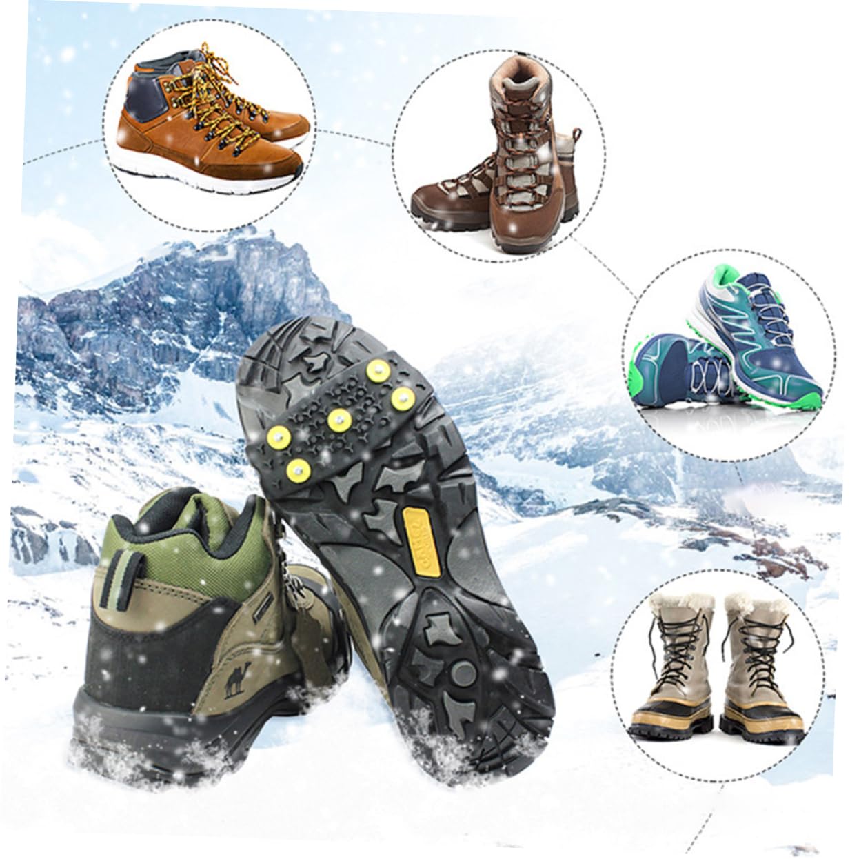 Veemoon 2sets Outdoor - Ice Grippers of Shoe for Hiking Climbing Walking Lightweight Traction Cleats for Ice Conditions