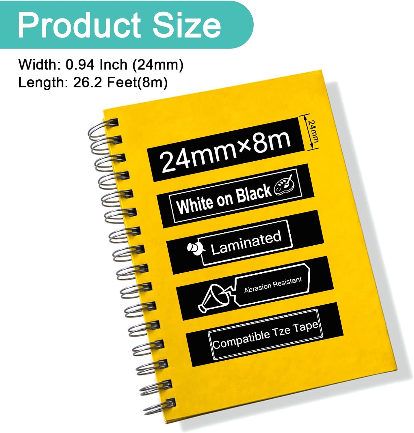 NineLeaf 10 Pack Compatible for Brother TZe-355 TZe355 TZ-355 TZ355 Label Tape 24mm 1'' 0.94'' White on Black Standard Laminated Labeling Work with P-Touch PT-D600 PT-P710BT 1500 1600 Label Maker