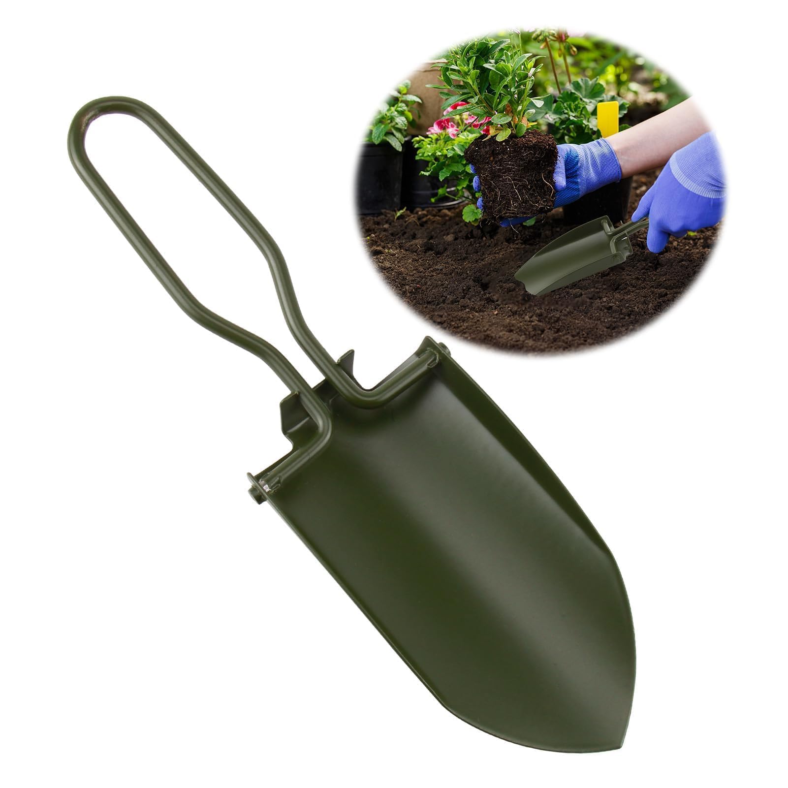 Pala Plegable Compacta de Acero Inoxidable para Jardín y Exterior, Mini Pala Jardin con Bolsa de Transporte para Camping, Senderismo y Más