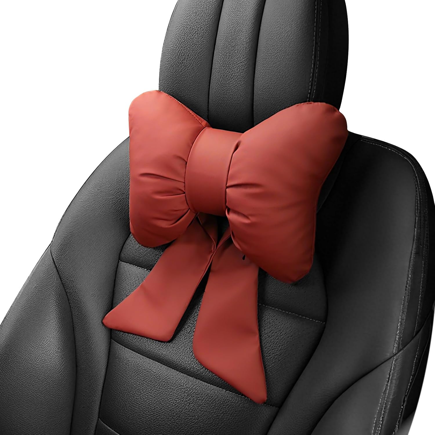 2 Pack Black Bow Leather Car Neck Pillow | Adjustable Strap,Wear-Resistant and Dirt-Resistant,Softness Headrest,11 x 8.6 Inches
