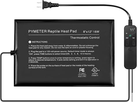 Reptile Heating Pad with PID Thermostat & Timer, 8x12 Under Tank Heater for Hermit Crab, Snake, Turtle, Lizard, Frog, Spider and Other Reptiles