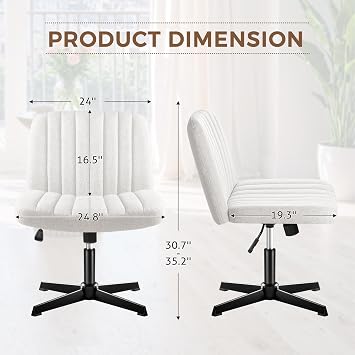 Shahoo Criss Cross Legged Office Desk Chair, Armless Swivel Wide Padded Height Adjustable Fabric, Beige