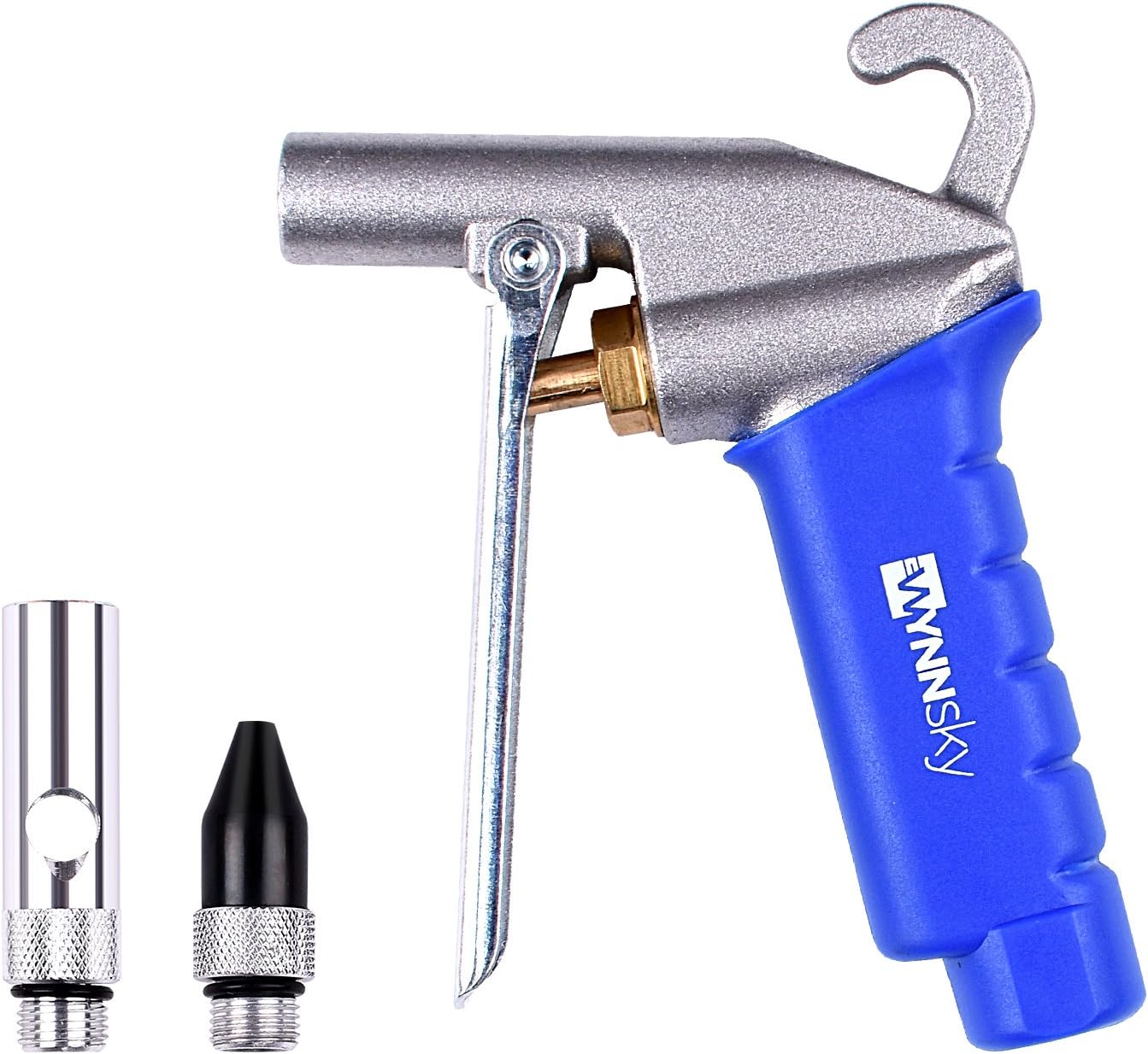 WWYNNsky High Flow Air Blow Gun with Rubber Tip and Xtreme Flow Nozzle, 120PSI, 1/4 Inch NPT Threads Inlet, Aluminum Body 3 Pieces Air Compressor Accessories Kit, Cleaning Air Tool for Garage and Shop
