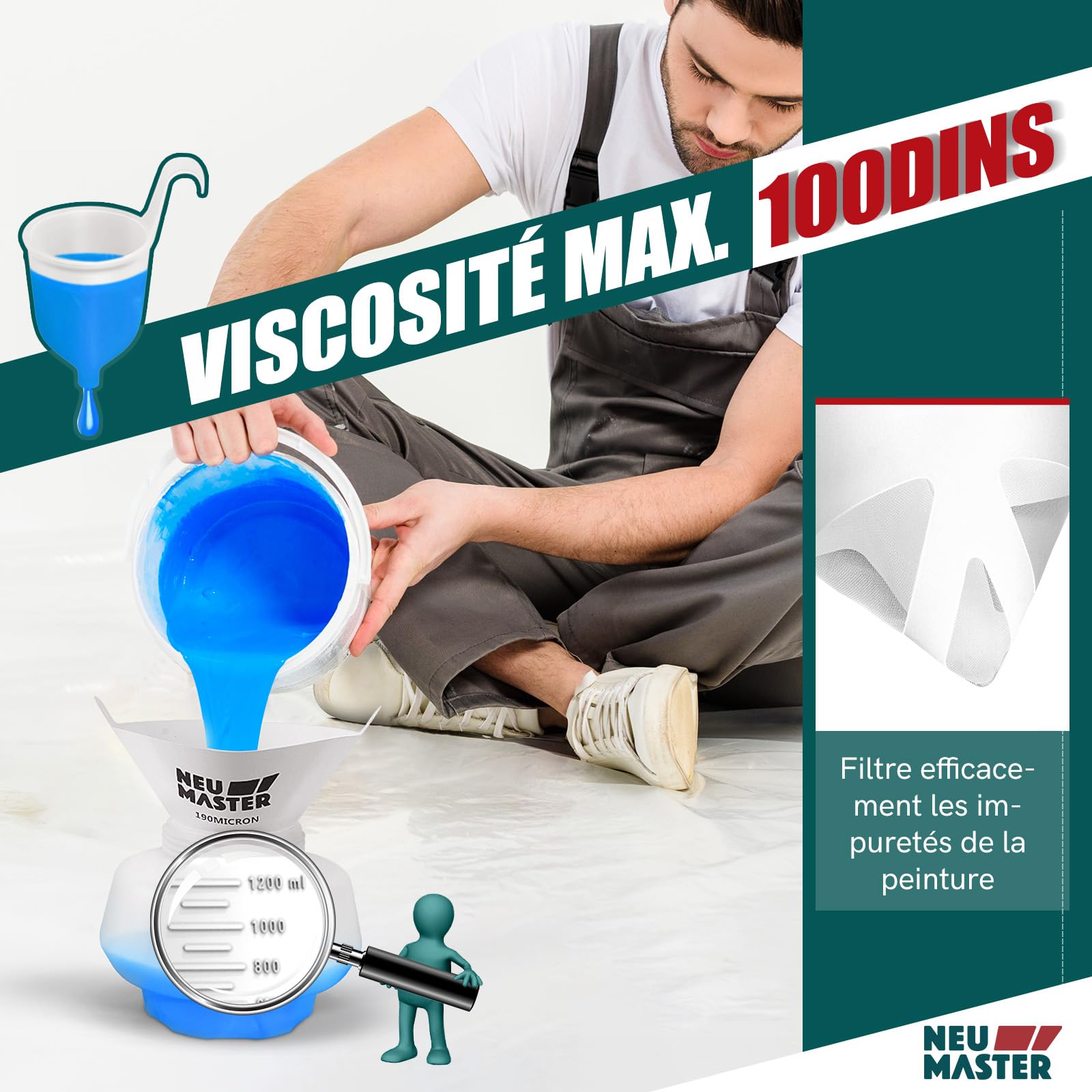 Pistolet a Peinture - NEU MASTER Pistolet à Peinture Électrique avec 4 Buses, 3 Modèles & 1200ml Réservoir pour Meubles, Murs, Portes, Clôtures, Bricolage
