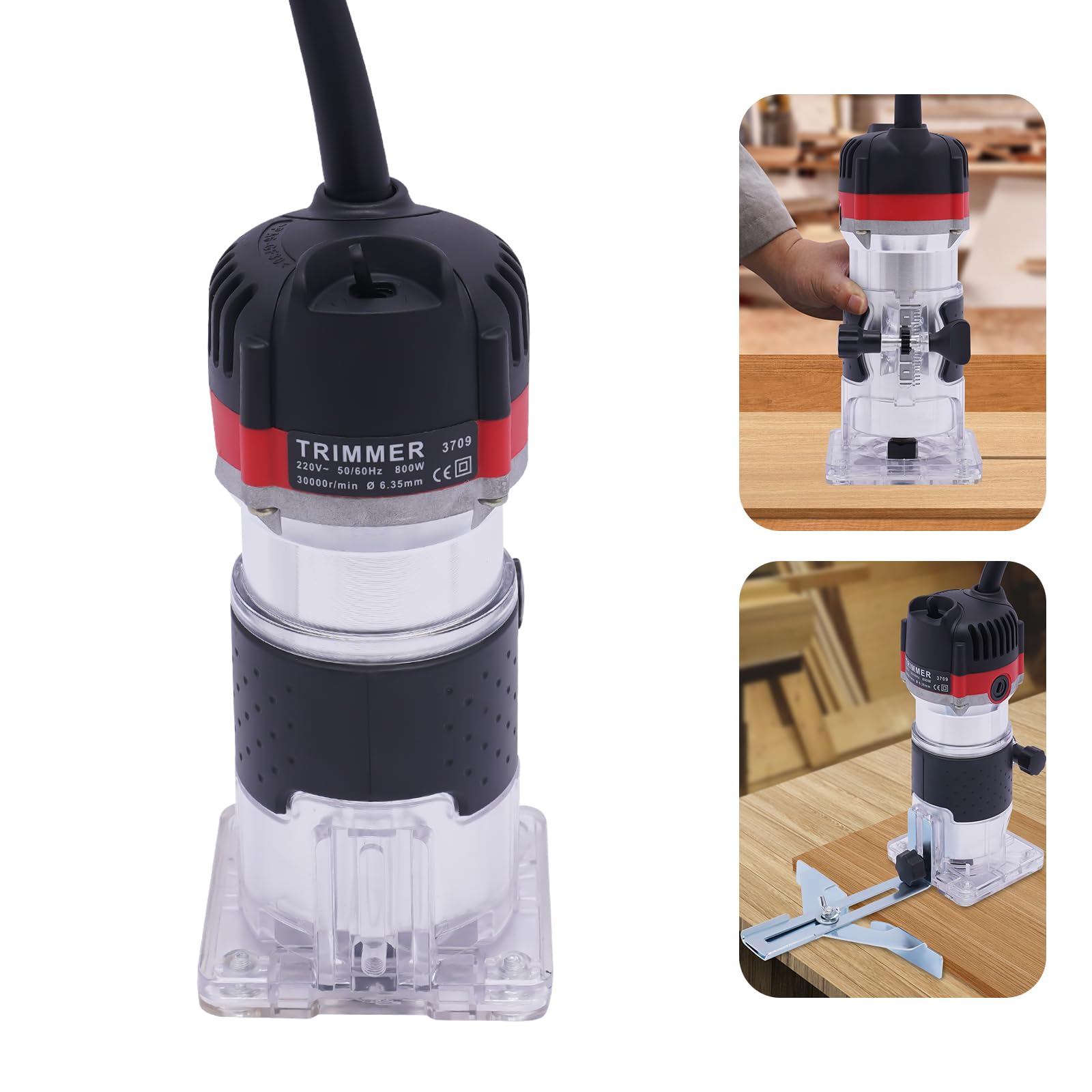 Czarna frezarka górnowrzecionowa 800 W | 33000 obr./min | cewka z czystej miedzi | głębokość frezowania 20 mm (0,79 cala) | idealna do rowków w drewnie | cięcie krawędzi | rowki i fazowanie | w