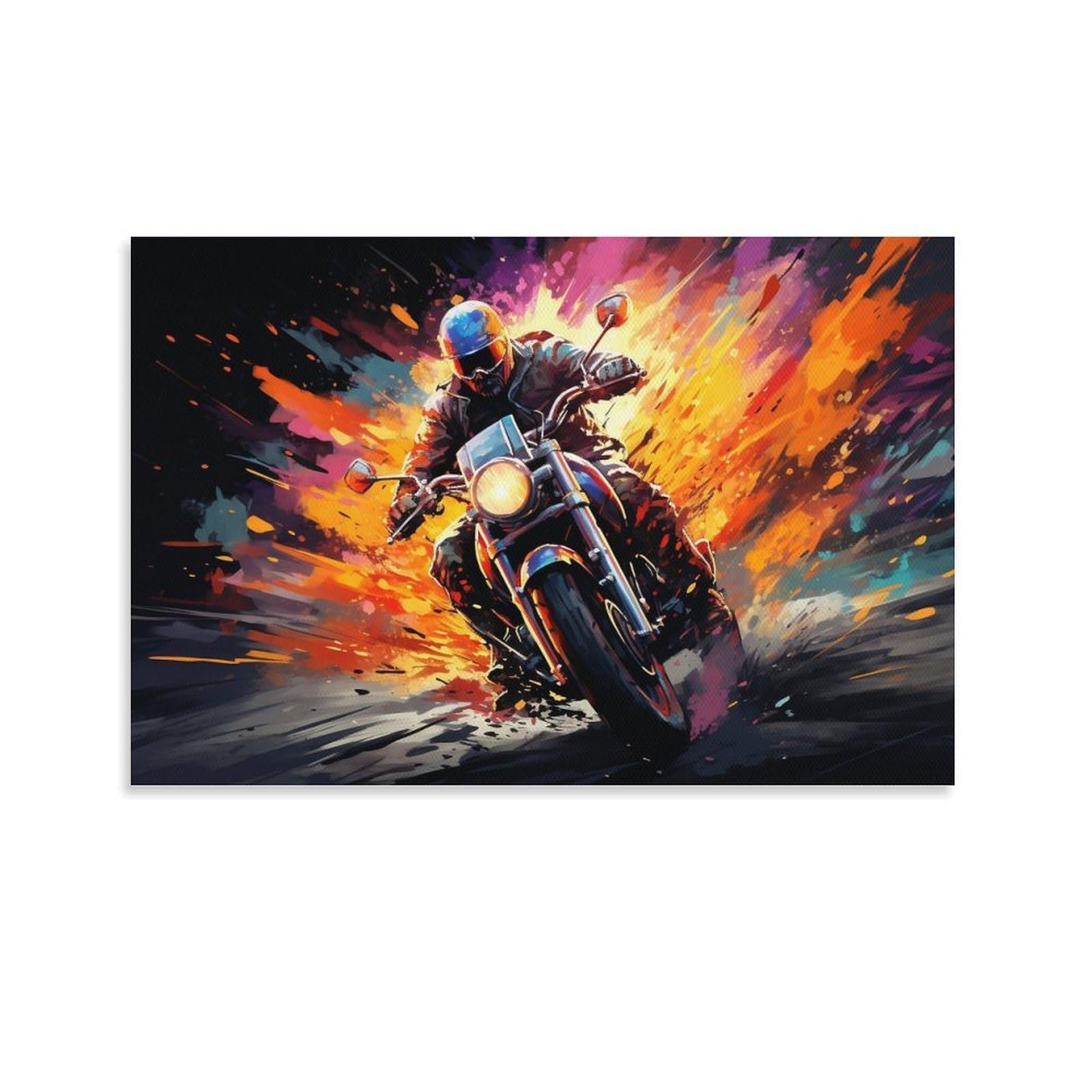 CPLVKWRQJ Bright Magical Colorful Single Piece Colorful Motorcycle Rider Art Canvas Art - Bedroom Birthday Gift Easy to Clean Canvas Painting Wall Decor 16x24inch(40x60cm)