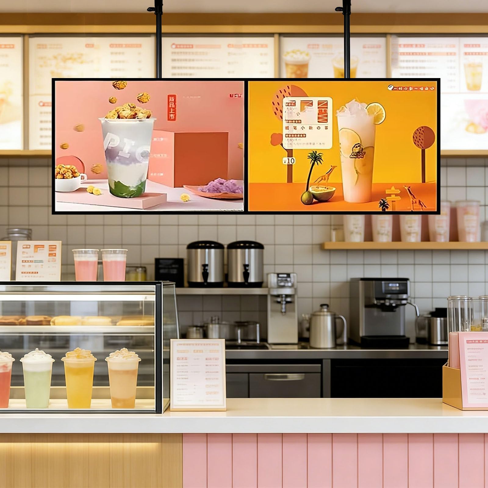 Smukły monitor reklamowy LED do zastosowań komercyjnych, montaż ścienny, cyfrowa tablica wyników LED, regulacja wysokości od 50 do 100 cm, cyfrowe menu do restauracji, 2 sztuki po 50 × 80 cm