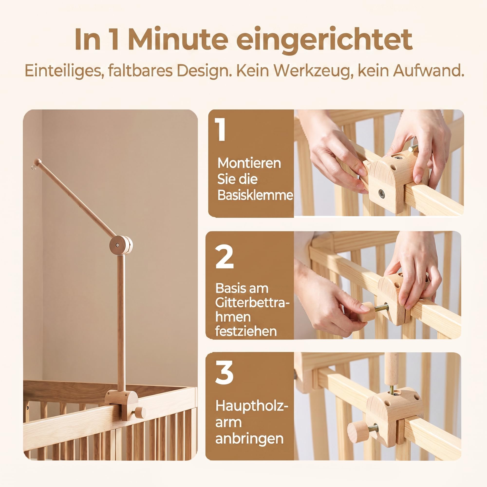 Supporto mobile in legno per lettino, supporto mobile per fasciatoio, decorazione per la cameretta dei bambini, personalizzato, supporto per cellulare, asta per appendere i campanelli eolici