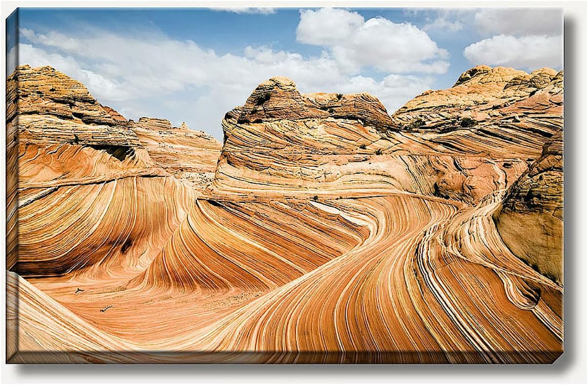 Bob Estrin Handmade Art Decor Photograph on canvas of Unique Southwest Sandstone Formation Called the Wave Showing Many Curved Rock Layers in a Curved Formation Located in Arizona Coyote Buttes Area