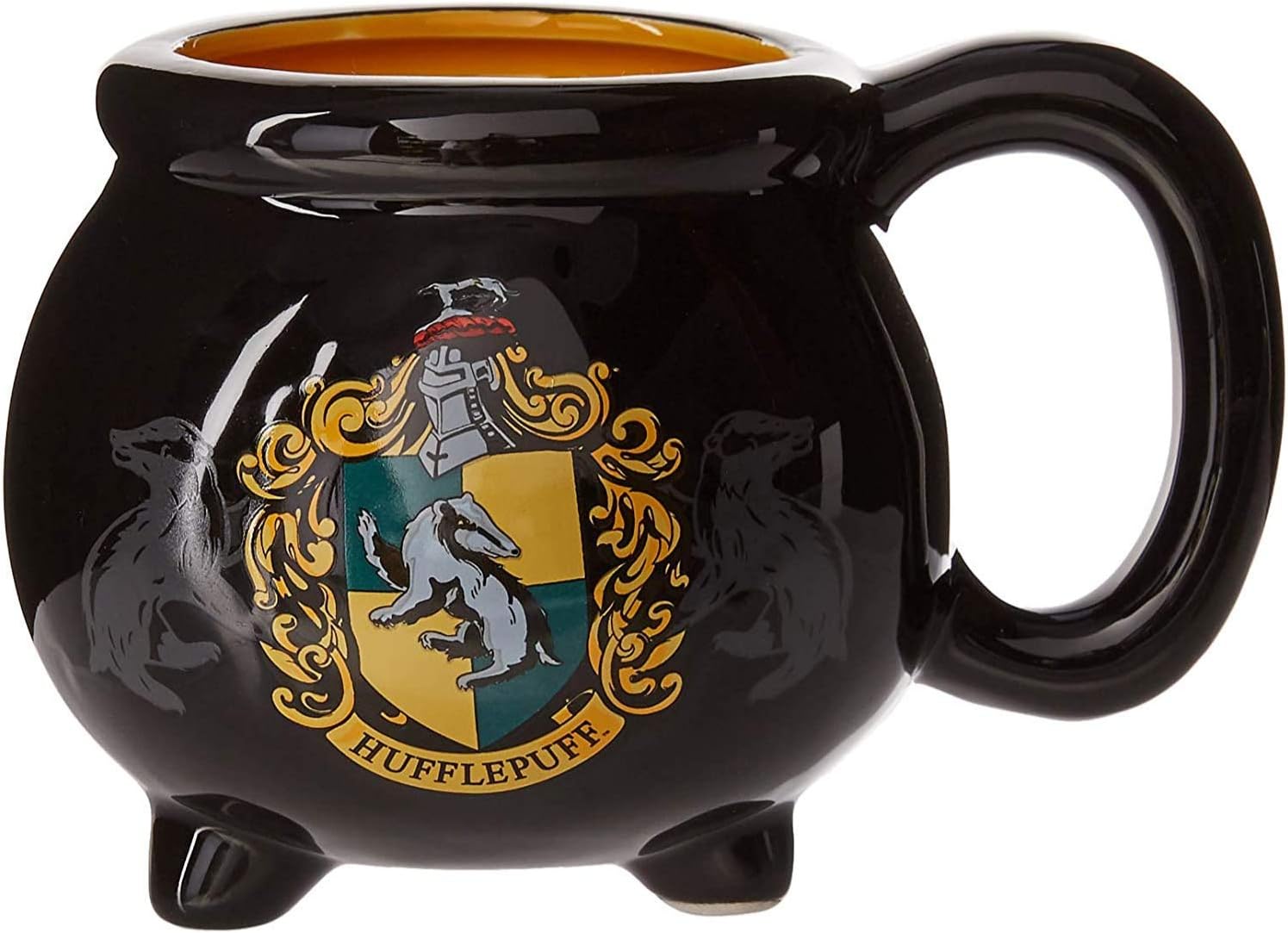 Super Brands Silver Buffalo Harry Potter House Hufflepuff Crest Cauldron Ceramic 3D Sculpted Mug, 20 oz