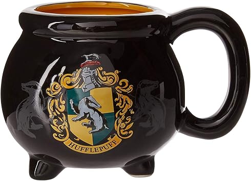Silver Buffalo Harry Potter House Hufflepuff Crest Cauldron Ceramic 3D Sculpted Mug, 20 oz