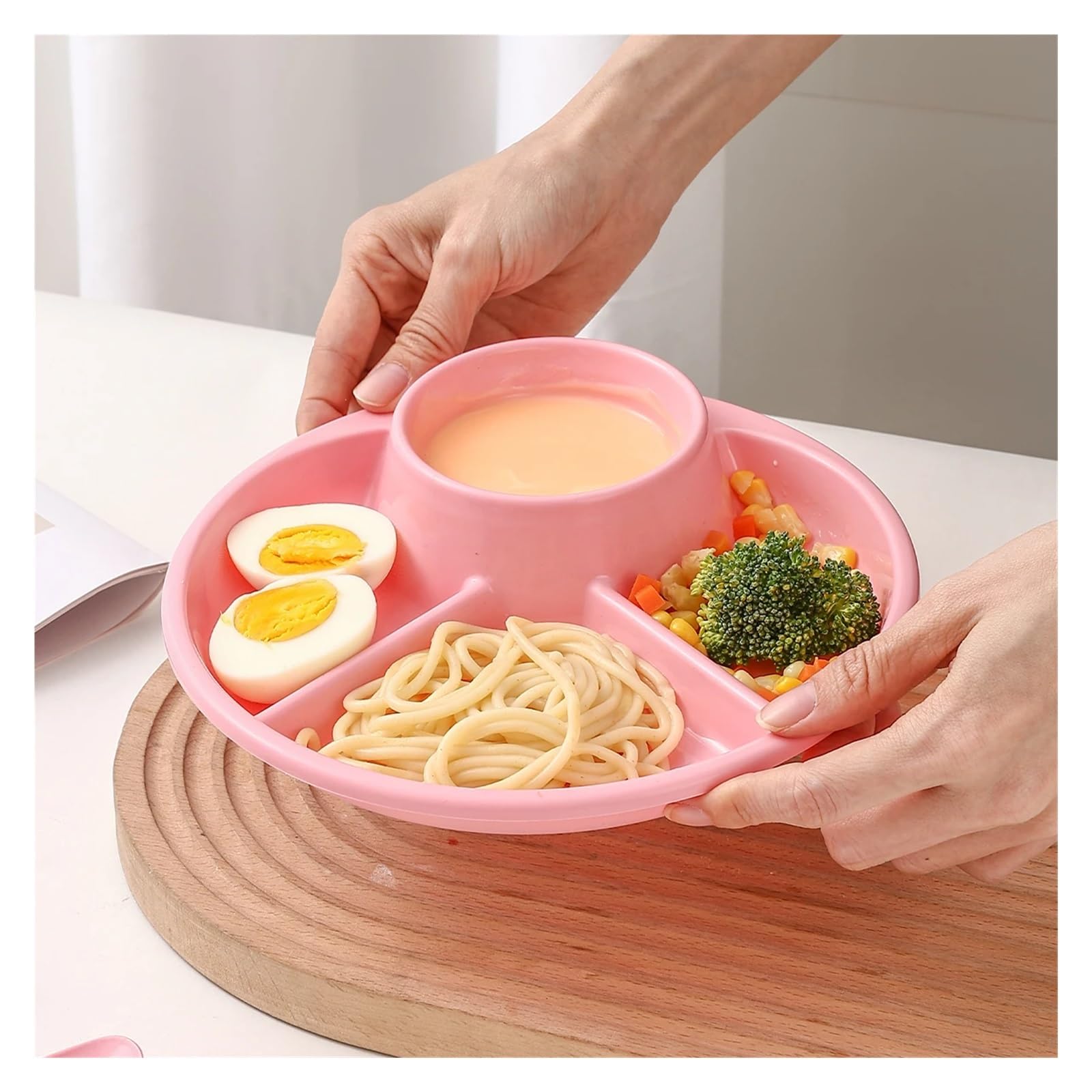 Obstsalatteller, mikrowellengeeignet, Wiederverwendbare, unterteilte Speiseteller, Dessertteller, Kuchenteller, Küchengeschirr(Pink,3pcs)