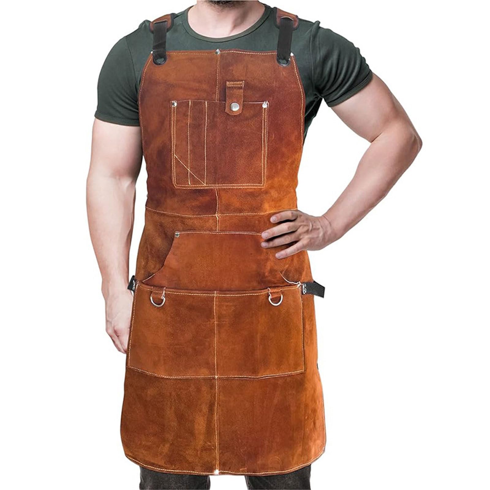 Tablier de Soudeur Professionnel en Cuir pour Homme avec 6 Poches. Tablier de Soudure Durable de Travail Anti-Flamme et Protection pour Forgeron,pour Femmes et Hommes 60 * 90cm