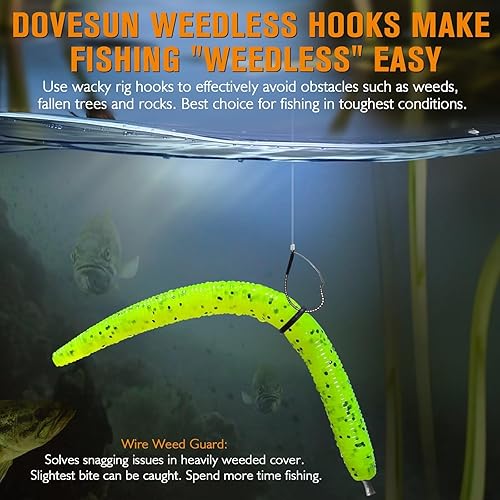 Miniatura 3 de Dovesun 30 ganchos sin malas hierbas, ganchos de pesca con gusanos para pesca de lubina, tamaño 1 # 10 20, ganchos locos para Noke Rig sin platina