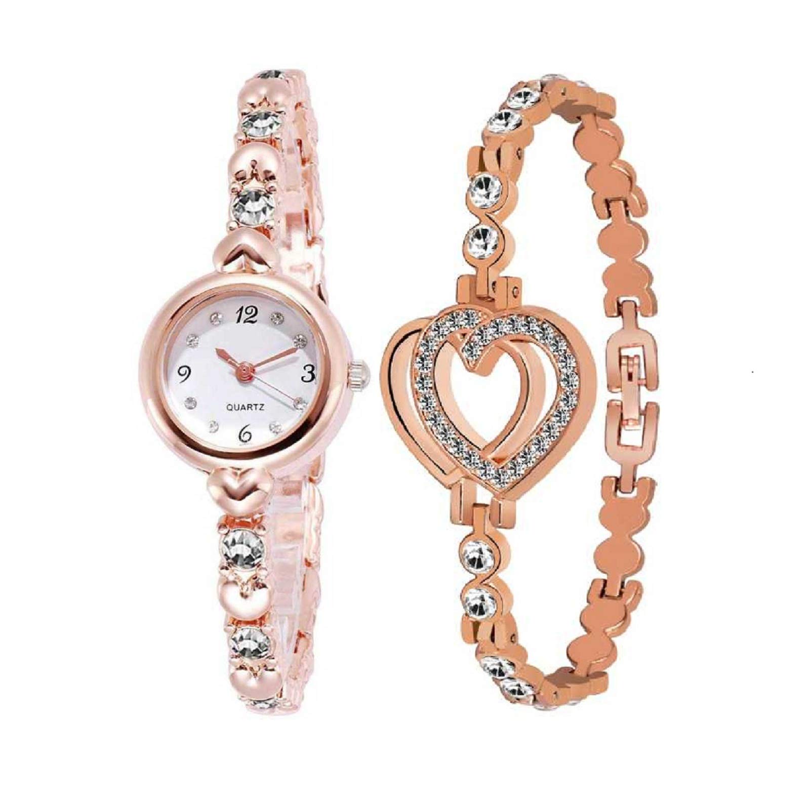 sba prime Analogue White Stone Rose Gold Watch & Bracelet for Women & Girls. (B07VNT5NV9) Amazon Price History, Amazon Price Tracker