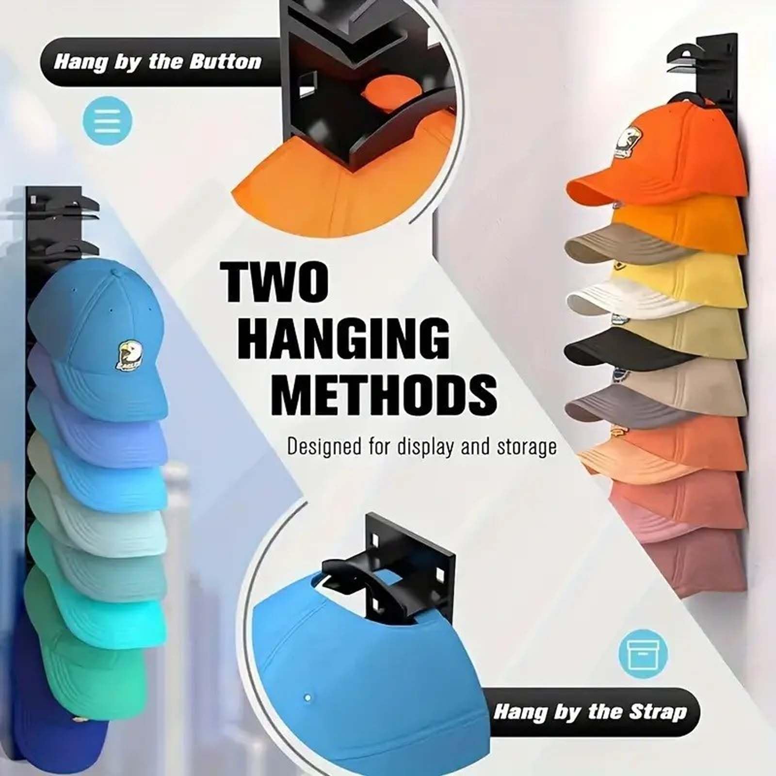 Organizador de sombreros para gorras de béisbol, estante para sombreros para pared, gancho adhesivo para gorras, ganchos perforados, soporte para colgar sombreros con capacidad para hasta 10 sombreros