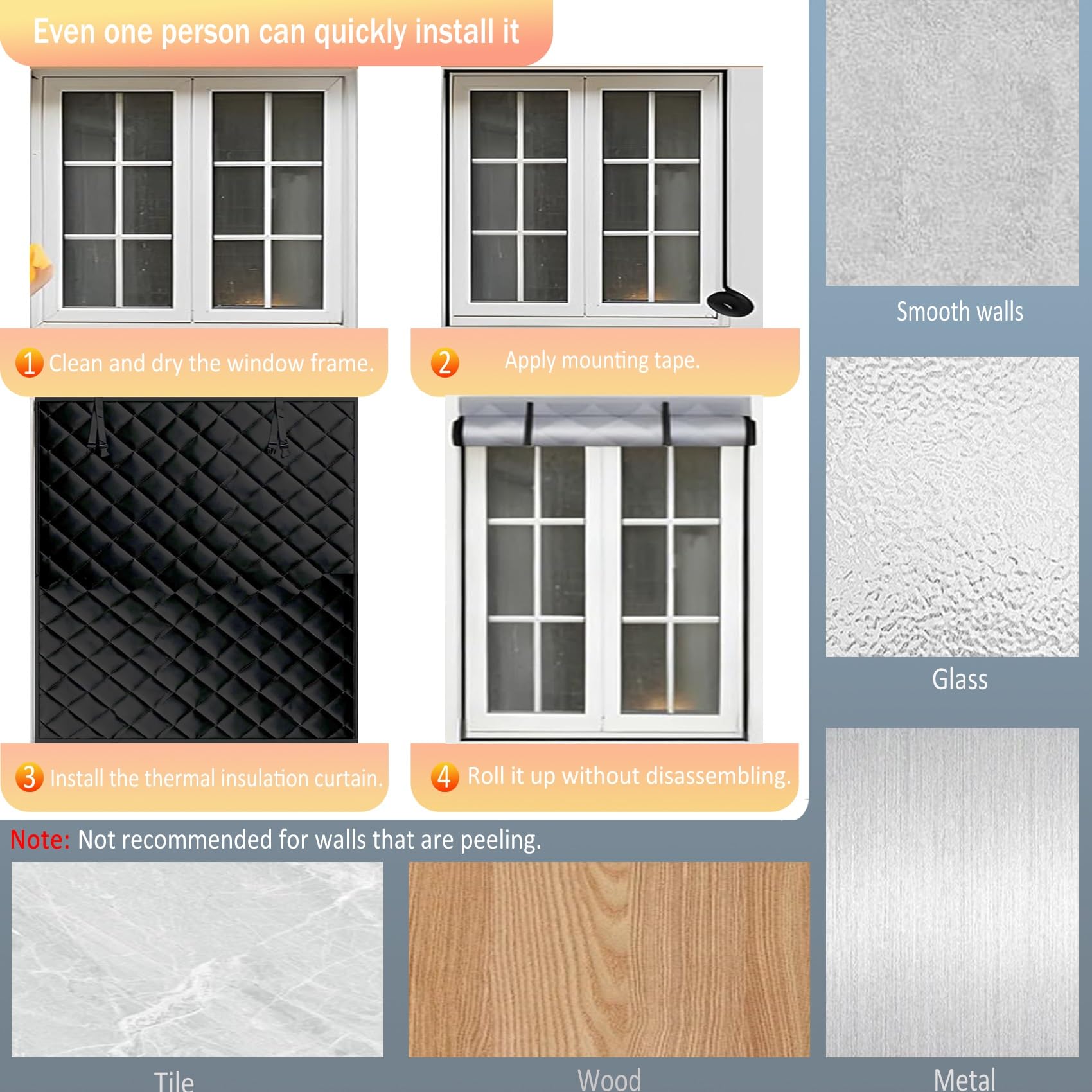 Fenster Isolierfolie 205 x 135 cm, Beschichtung Sonnen, Einfache Installation, Maßgeschneiderte Größe, Fensterisolationsset, mit Klettband für Dachböden, Schwarz