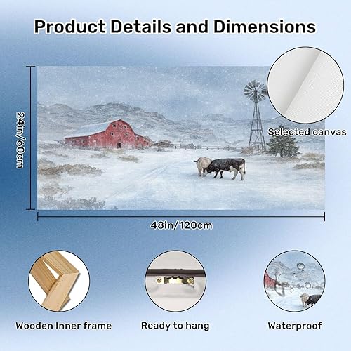 Miniatura 5 de 24"x 48" Canvas Wall Art Christmas Trees Snow Winter Rustic Vintage Farmhouse Cow Windmill Framed Pictures Painting Prints Large Wall Art for Living