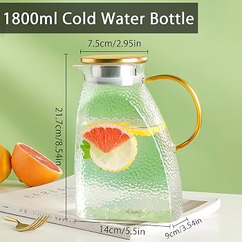Pichet à Eau 1,8L En Verre Borosilicate Avec Couvercle - Carafe à Thé Glacé, Jus Et Boissons Chaudes