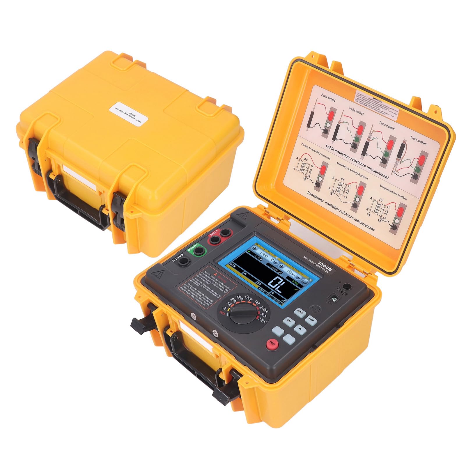 Tester de Resistencia a Aislamiento Digital, Medidor de Megaohm de 0.005m Ω-10.0t Ω, Multímetro Digital Preciso para Pruebas de Voltaje, Caja a Prueba de Agua, Construida en 5200 MAh Batería