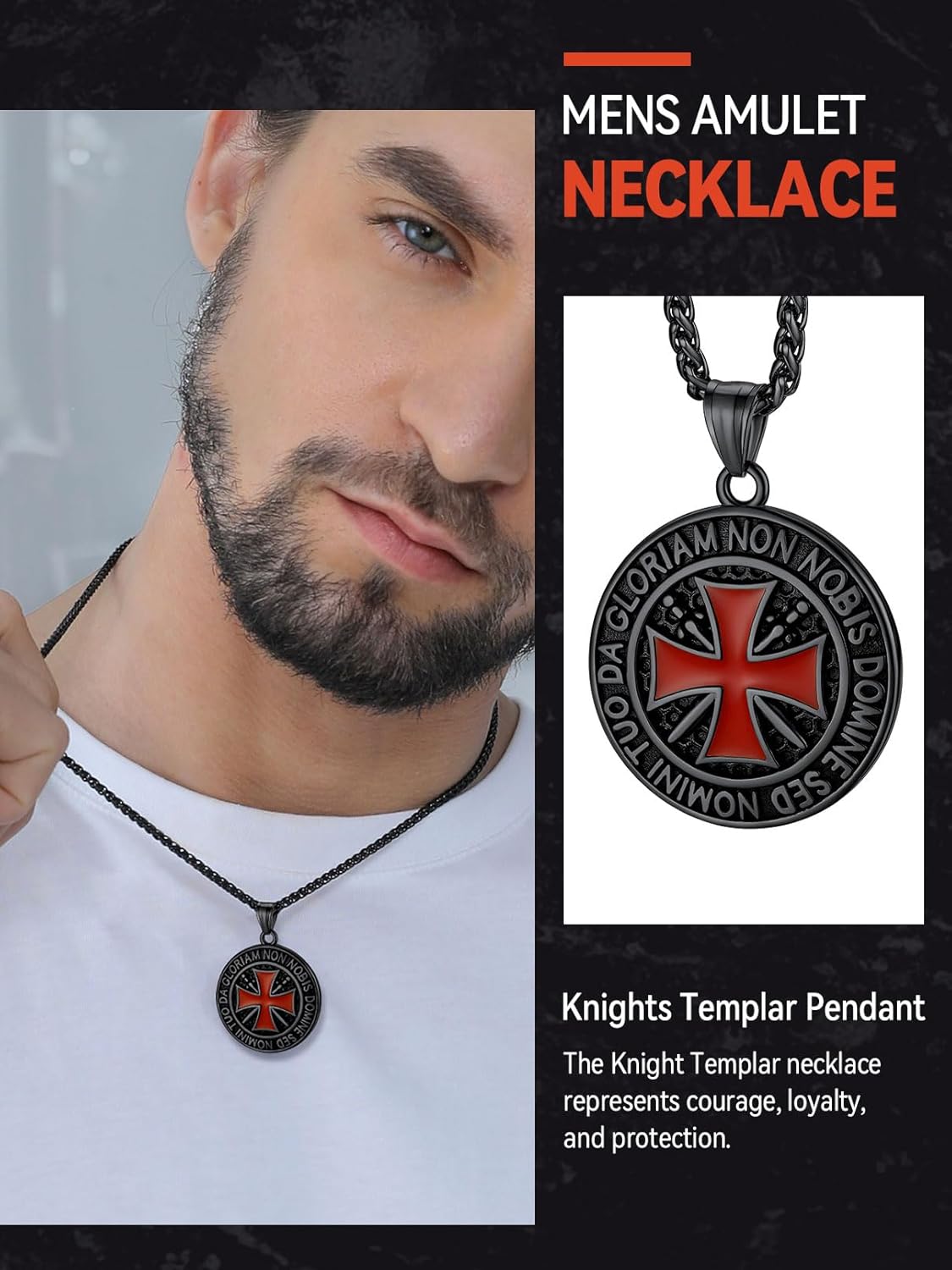 FaithHeart Knights Templar Necklace for Men, Christian Necklace for Men Stainless Steel Pendant Neckalces Christian Gifts with Gift Box - Image 2