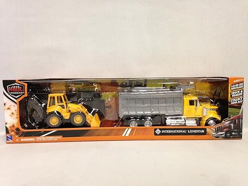 Miniatura 5 de New Ray International Lonestar, camión volquete con cargador de ruedas escala 1:43 de 18 pulgadas, juguete DIECAST #16633 amarillo