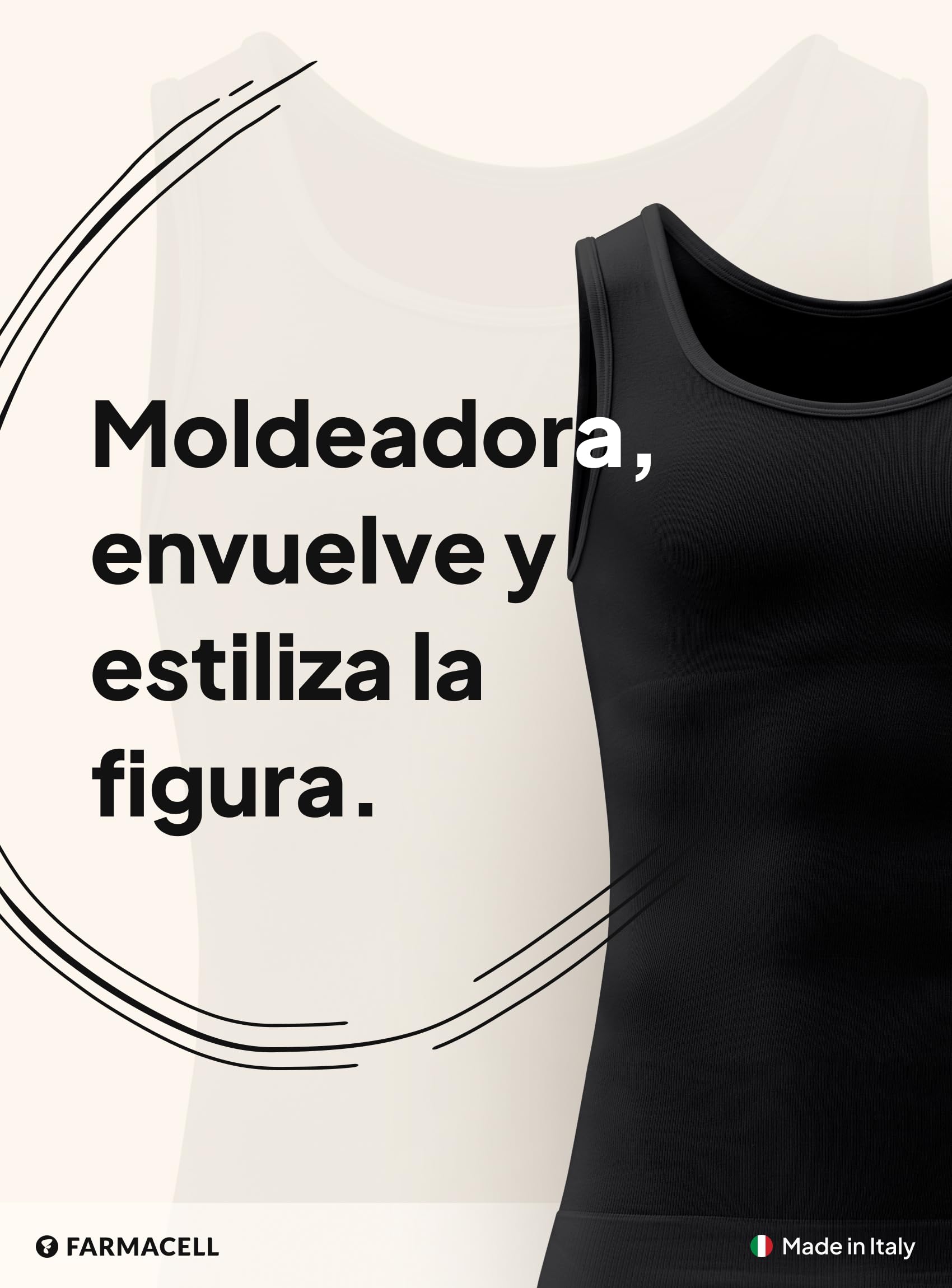 Farmacell Camiseta Reductora Hombre de Algodón, Control de Abdomen, Made in Italy, 417